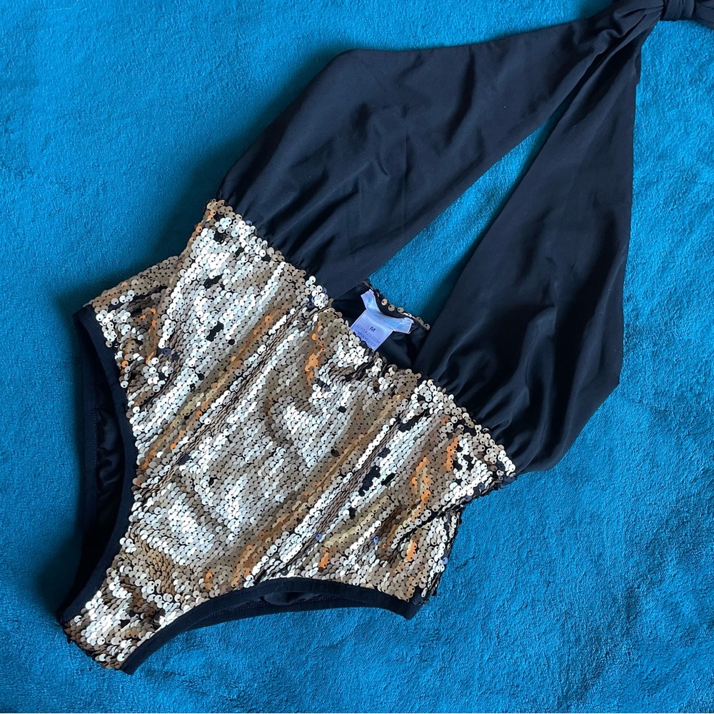 halter top style gold black sequin bodysuit plunging neckline rave festival